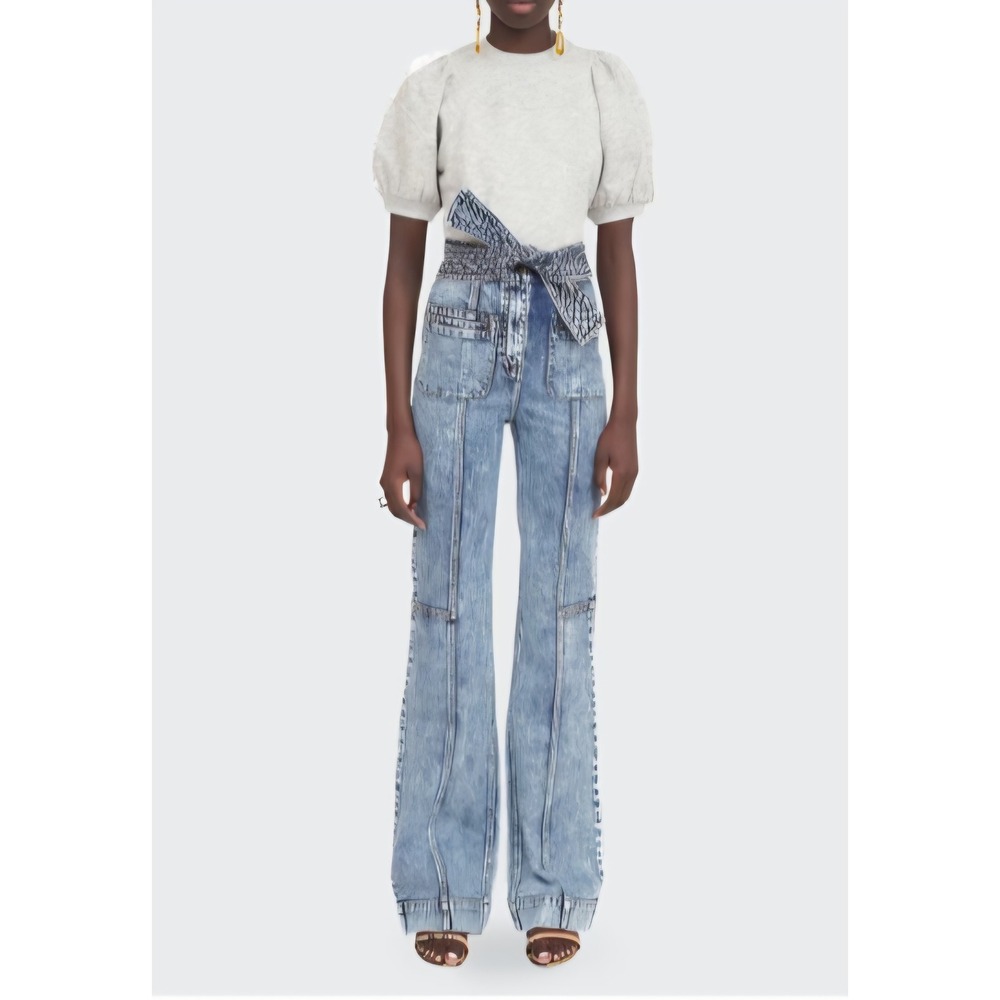 Ulla Johnson Wade Jeans Medium Acid Wash High Waist Wide Leg Tie Belt PF200410 2
